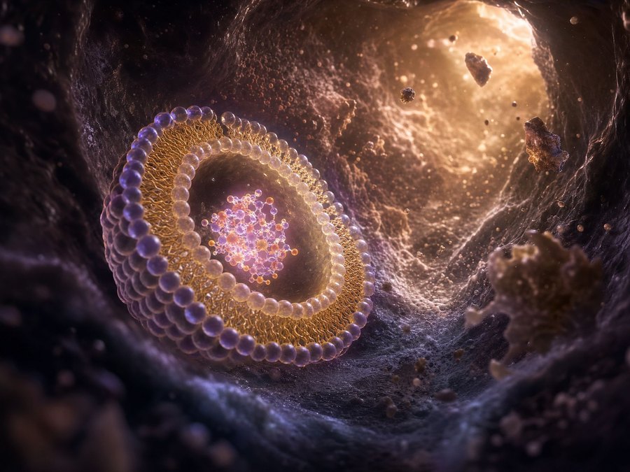 A lipid sphere carrying its payload intact through digestive acid