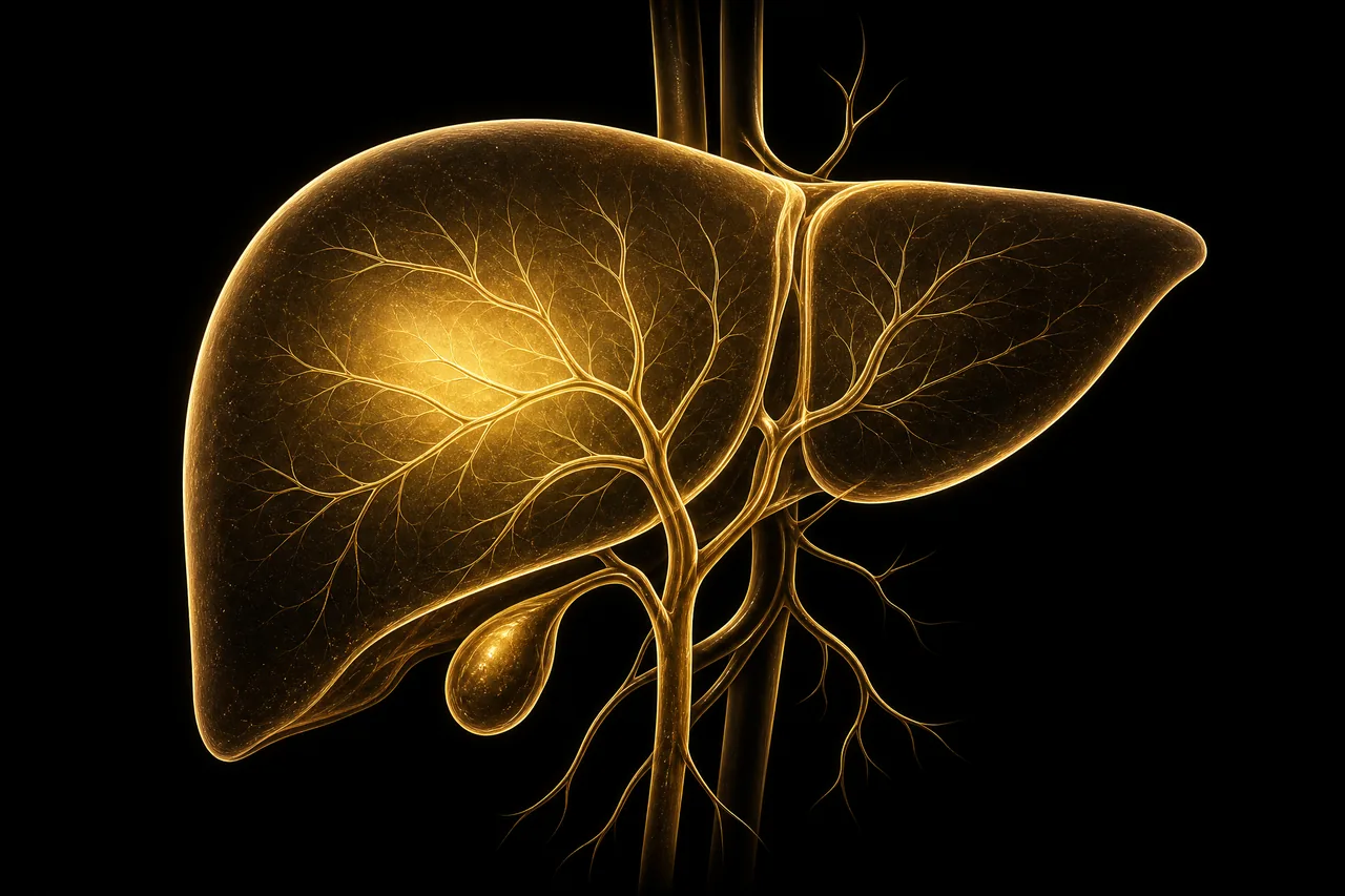 Illustration of a liver outline with light collecting inside