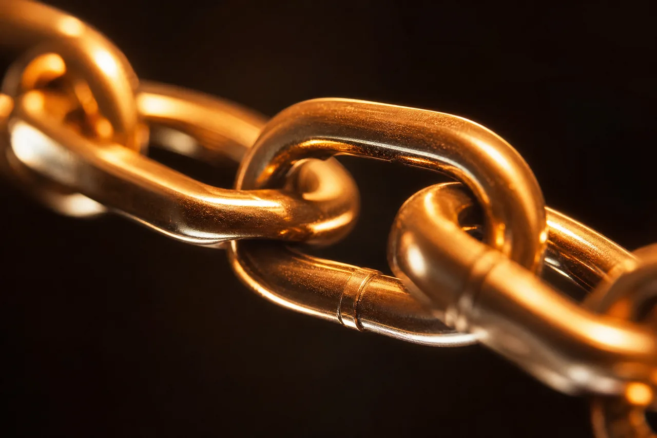 Interlocking chain links rendered softly in warm studio light