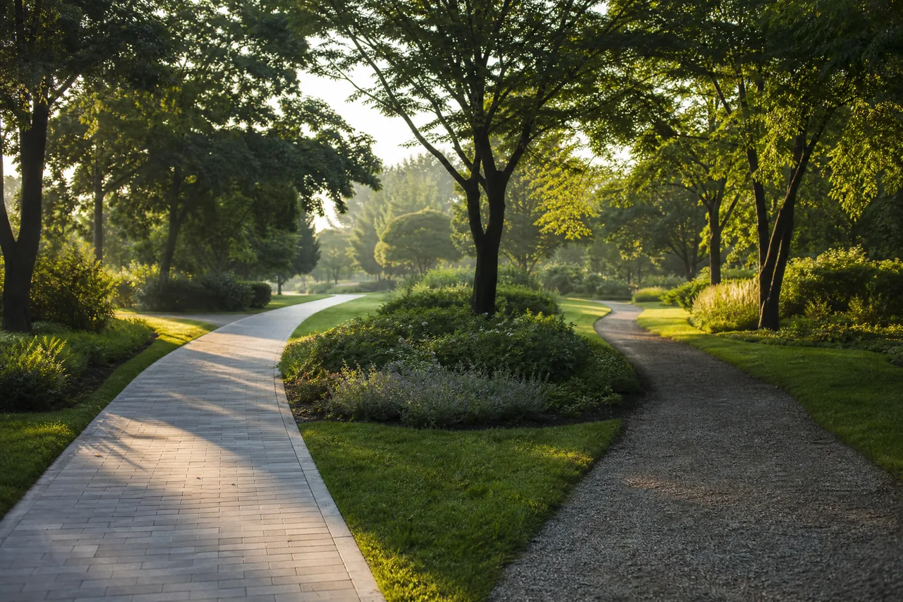 Two paths diverging in a sunlit park