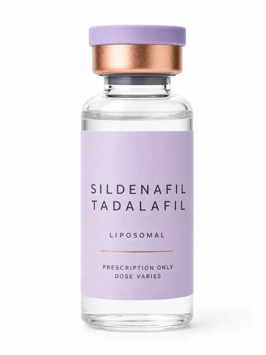 Sildenafil and tadalafil liposomal vial with lavender label