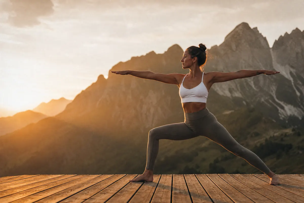 Woman holding a yoga pose at golden hour